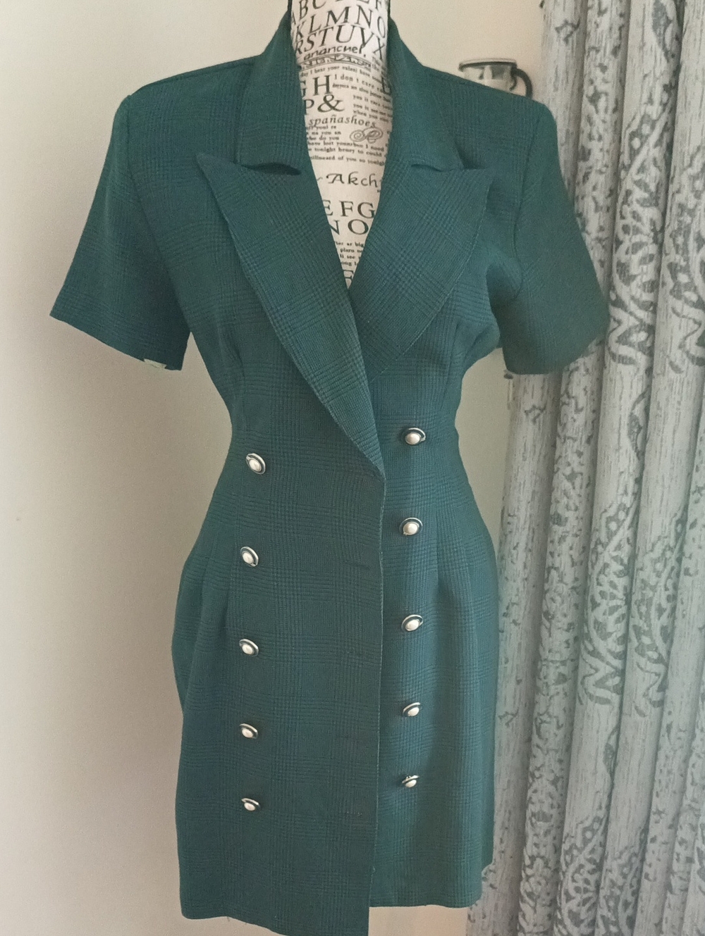 La Belle Teal Double-Breasted Short-Sleeve Mini Dress